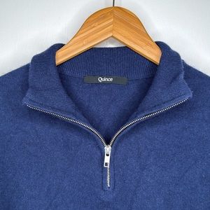 Quince Cashmere Sweater Quarter Zip Navy Blue Pullover Mens Small Luxury Natural